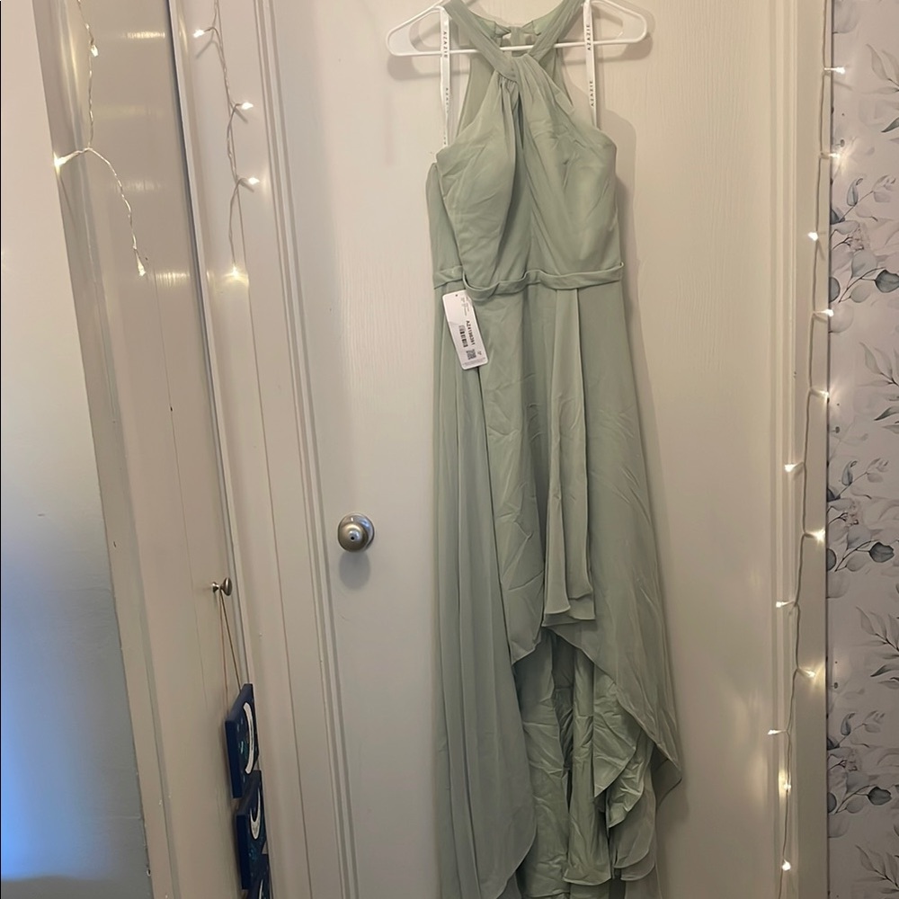 Azazie High Low Dress in Sage Green